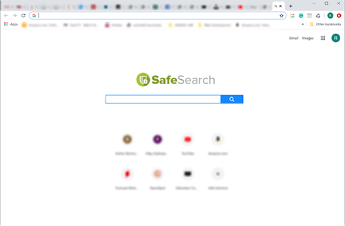 Screen shot of a browser showing a logo of a fake search engine used for adware